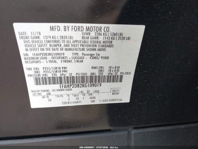 2019 FORD TAURUS SE 9