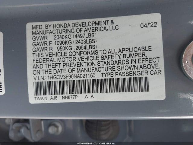 2022 HONDA ACCORD HYBRID TOURING 9
