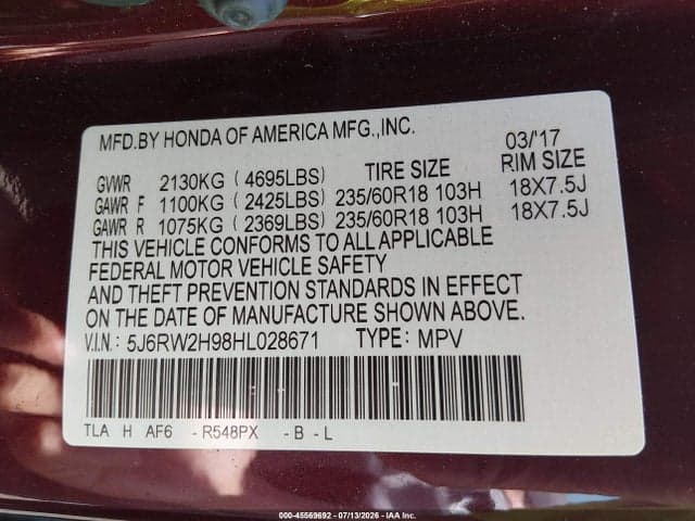 2017 HONDA CR-V TOURING 9