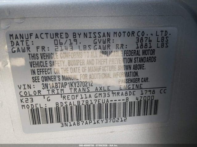 2019 NISSAN SENTRA S 9