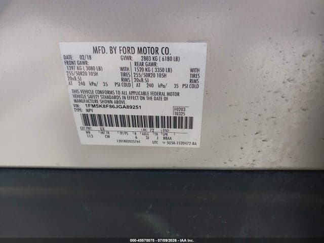 2018 FORD EXPLORER LIMITED 9