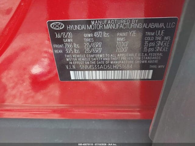 2020 HYUNDAI SANTA FE SEL 9
