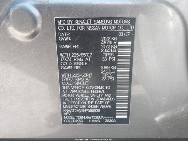 2017 NISSAN ROGUE SV 9