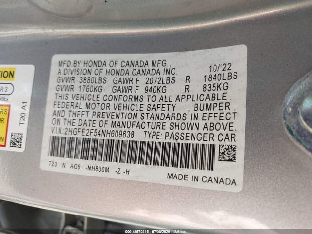 2022 HONDA CIVIC SPORT 9