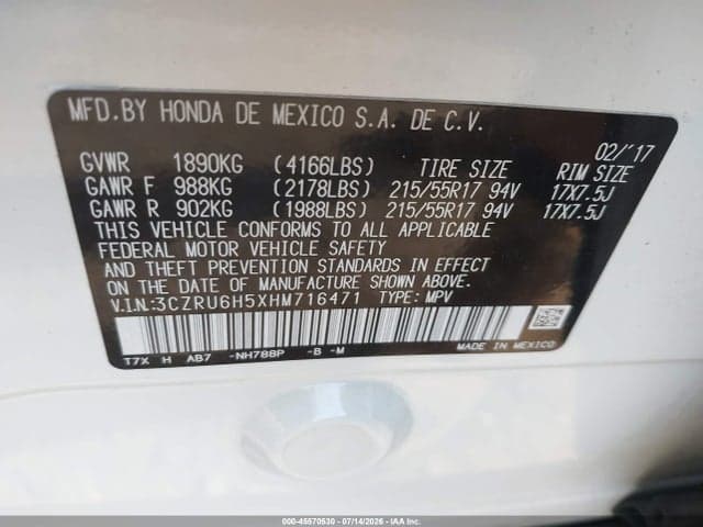 2017 HONDA HR-V EX 9