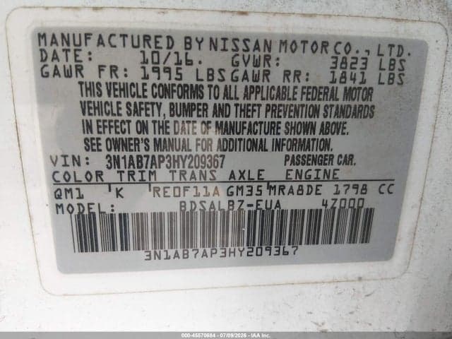 2017 NISSAN SENTRA S 9