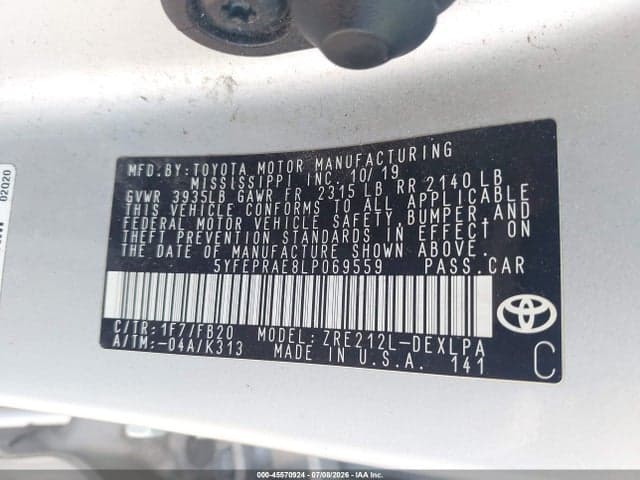 2020 TOYOTA COROLLA LE 9