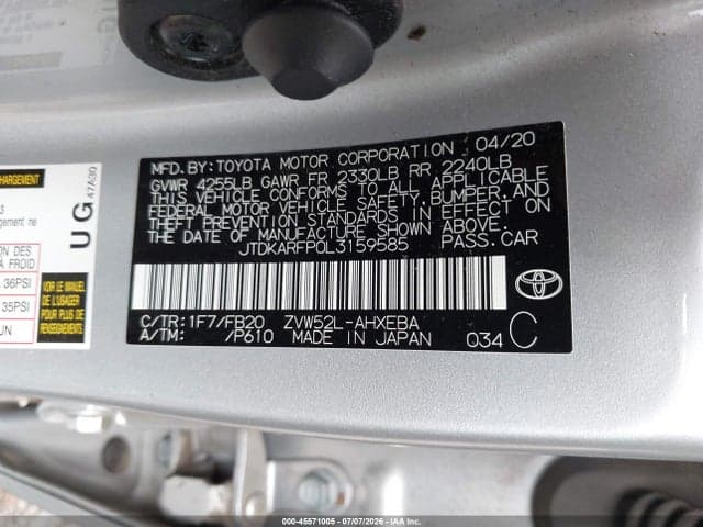 2020 TOYOTA PRIUS PRIME LE 9