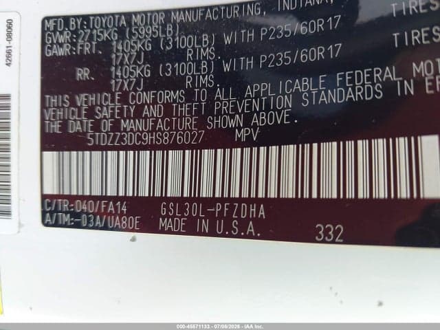 2017 TOYOTA SIENNA L 7 PASSENGER 9