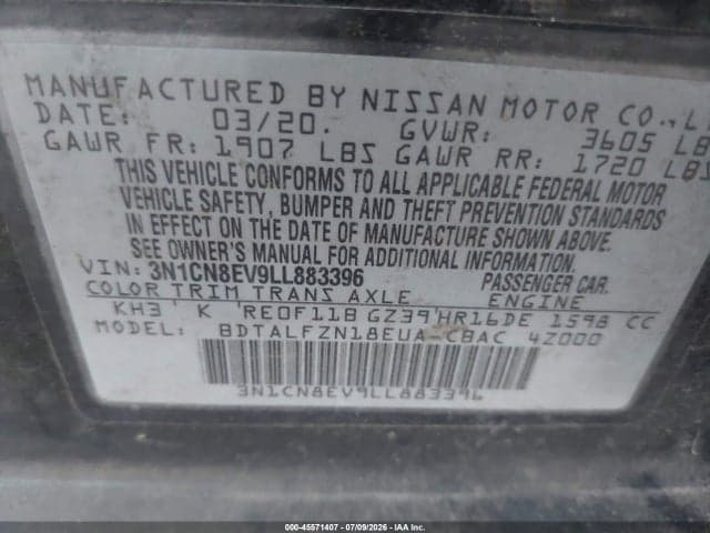 2020 NISSAN VERSA SV XTRONIC CVT 9