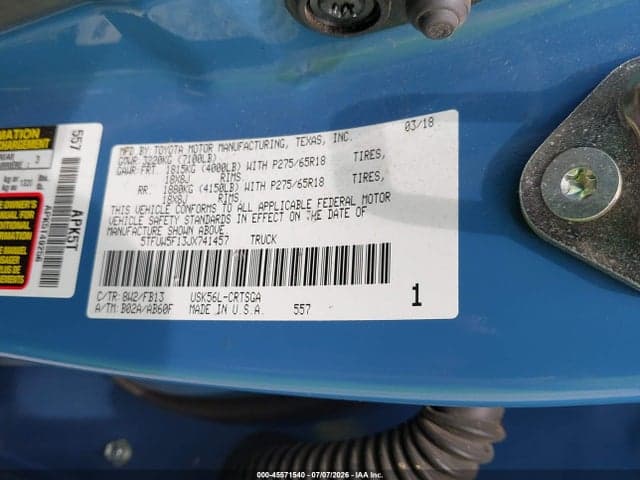 2018 TOYOTA TUNDRA SR5 5.7L V8 9