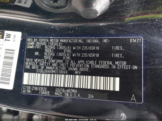 2021 TOYOTA HIGHLANDER XLE 9