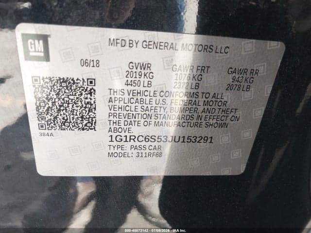 2018 CHEVROLET VOLT LT 9