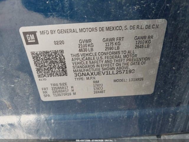 2020 CHEVROLET EQUINOX AWD LT 1.5L TURBO 9