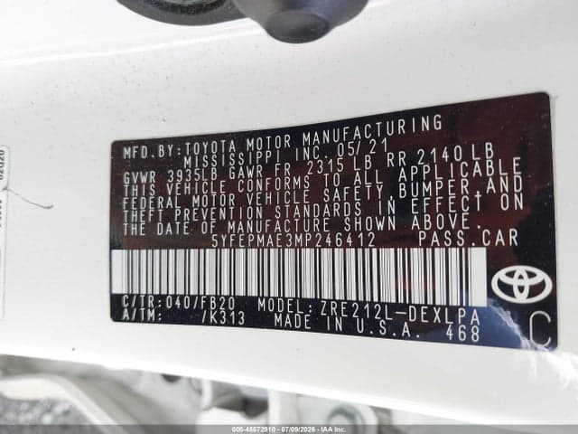 2021 TOYOTA COROLLA LE 9