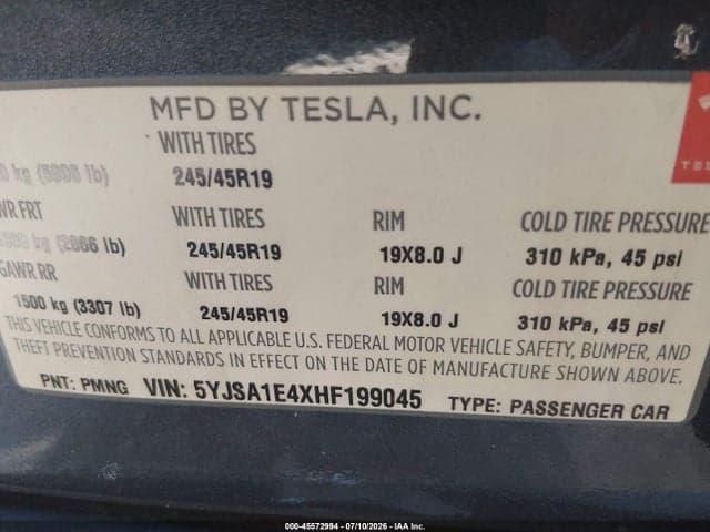 2017 TESLA MODEL S 100D/60D/75D/90D/P100D 9