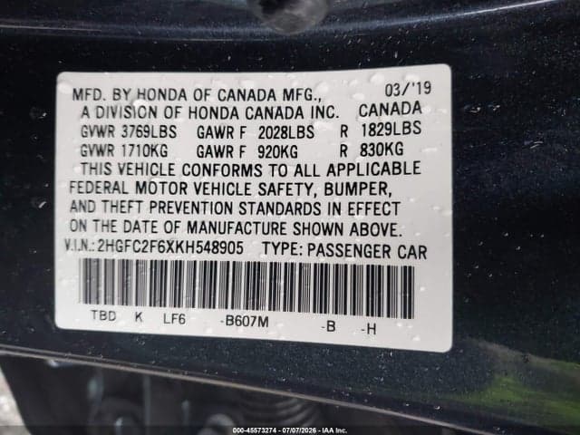 2019 HONDA CIVIC LX 9