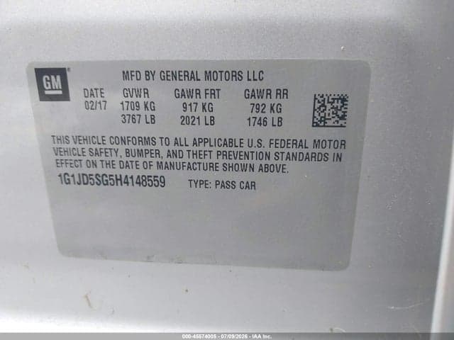 2017 CHEVROLET SONIC LT AUTO 9