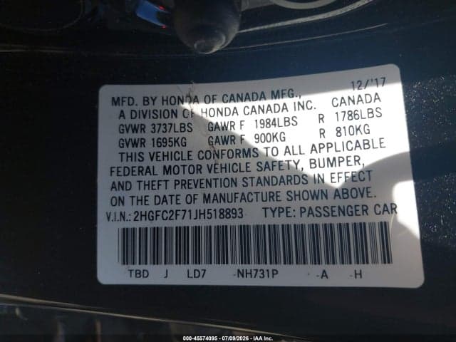 2018 HONDA CIVIC EX 9