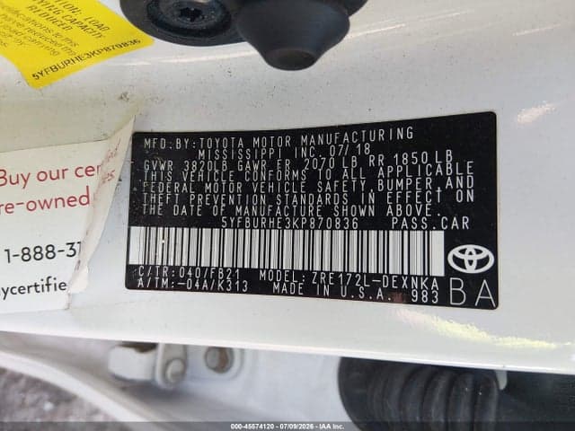 2019 TOYOTA COROLLA LE 9
