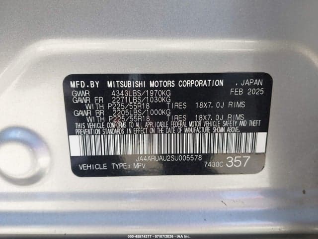 2025 MITSUBISHI OUTLANDER SPORT 2.0 ES AWC/2.0 LE AWC/2.0 S AWC/2.0 SE AWC/2.0 TRAIL EDITION AWC 9