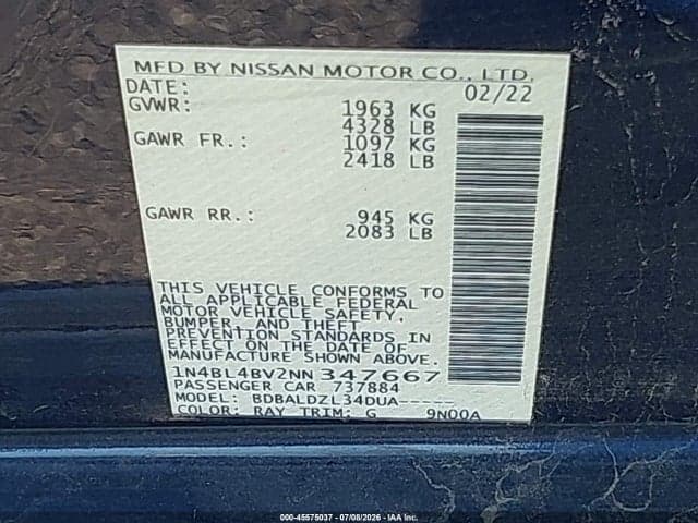 2022 NISSAN ALTIMA S FWD 9