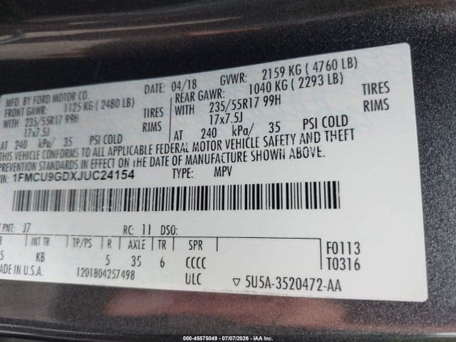 2018 FORD ESCAPE SE 9