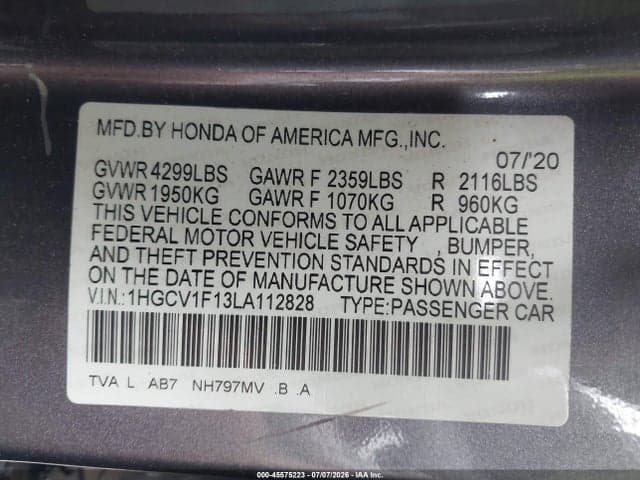 2020 HONDA ACCORD LX 9