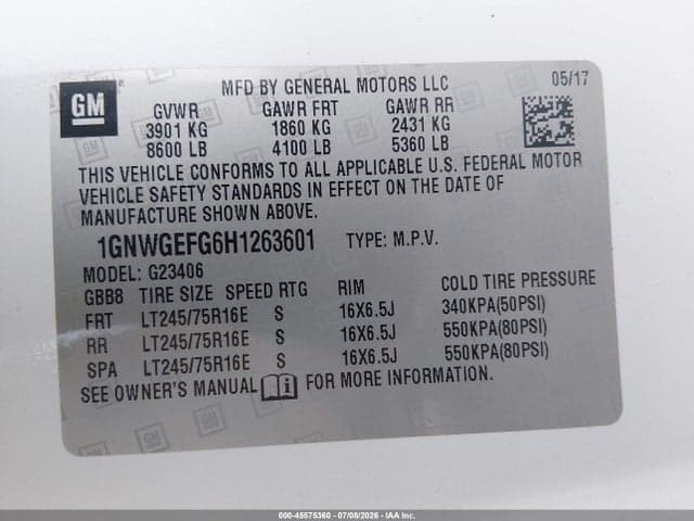 2017 CHEVROLET EXPRESS 2500 LS 9