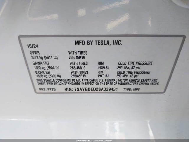 2025 TESLA MODEL Y LONG RANGE DUAL MOTOR REAR-WHEEL DRIVE 9