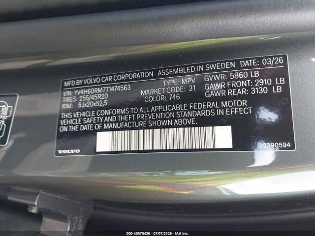2026 VOLVO XC60 PLUG-IN HYBRID ULTRA, T8 AWD ELECTRIC/GASOLINE, DARK 9