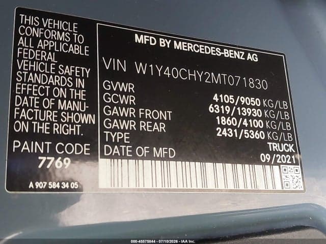 2021 MERCEDES-BENZ SPRINTER 2500 HIGH ROOF I4 9