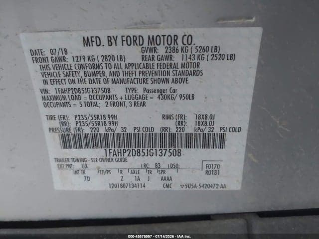2018 FORD TAURUS SE 9