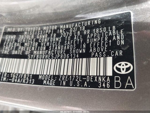 2018 TOYOTA COROLLA LE 9