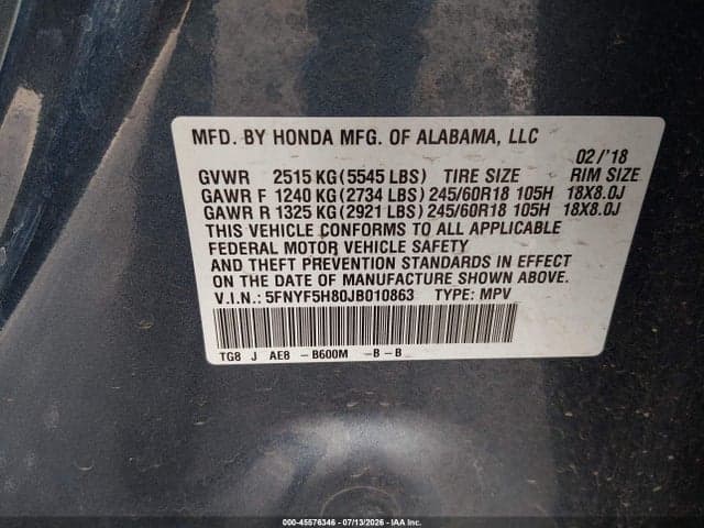 2018 HONDA PILOT EX-L 9