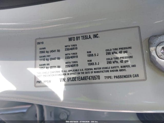 2019 TESLA MODEL 3 LONG RANGE/MID RANGE/STANDARD RANGE/STANDARD RANGE PLUS 9