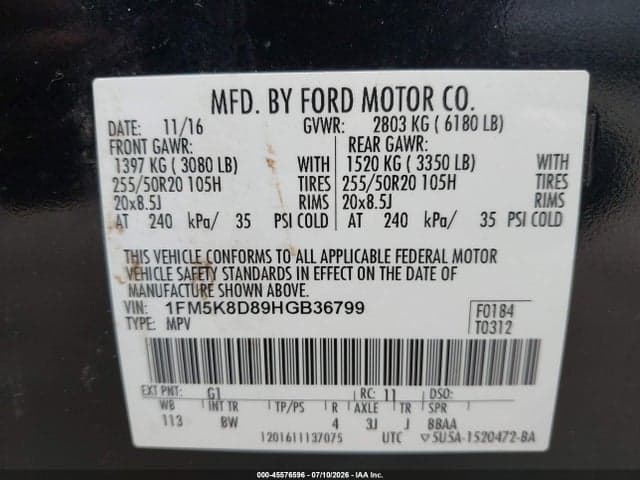 2017 FORD EXPLORER XLT 9