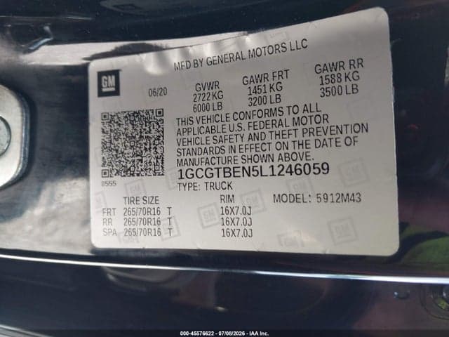 2020 CHEVROLET COLORADO 4WD SHORT BOX WT 9