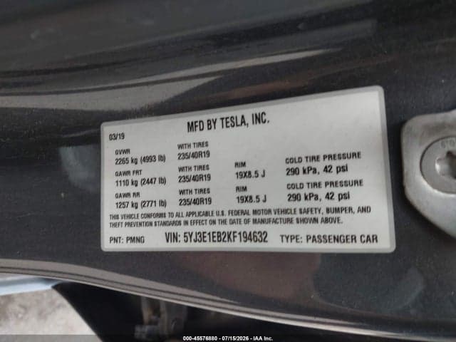 2019 TESLA MODEL 3 LONG RANGE/PERFORMANCE 9