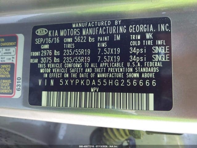 2017 KIA SORENTO 3.3L SXL 9