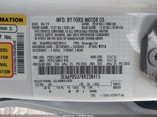 2019 FORD FUSION TITANIUM 9