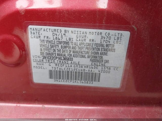 2019 NISSAN VERSA NOTE S 9