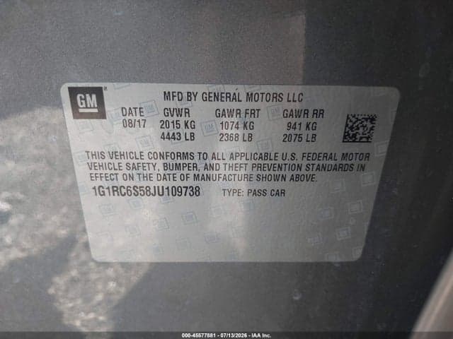 2018 CHEVROLET VOLT LT 9