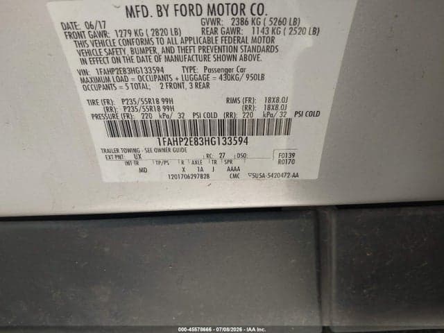 2017 FORD TAURUS SEL 9
