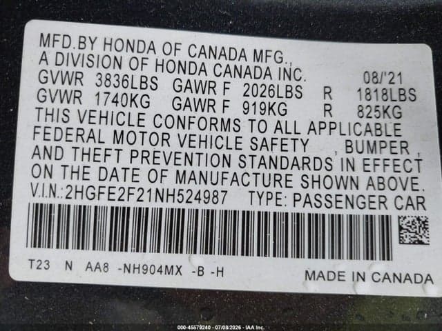 2022 HONDA CIVIC LX 9