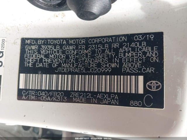2020 TOYOTA COROLLA LE 9