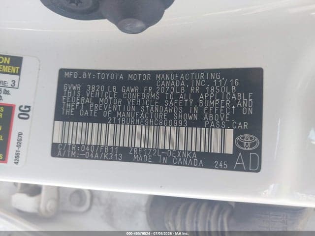 2017 TOYOTA COROLLA LE 9
