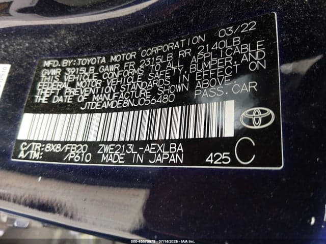 2022 TOYOTA COROLLA HYBRID LE 9