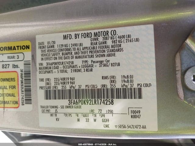 2020 FORD FUSION TITANIUM 9