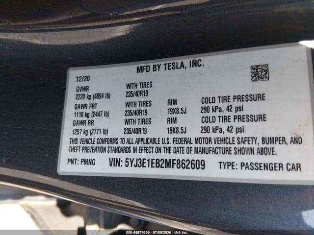 2021 TESLA MODEL 3 LONG RANGE 9